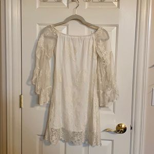 Ivory lace off the shoulder dress